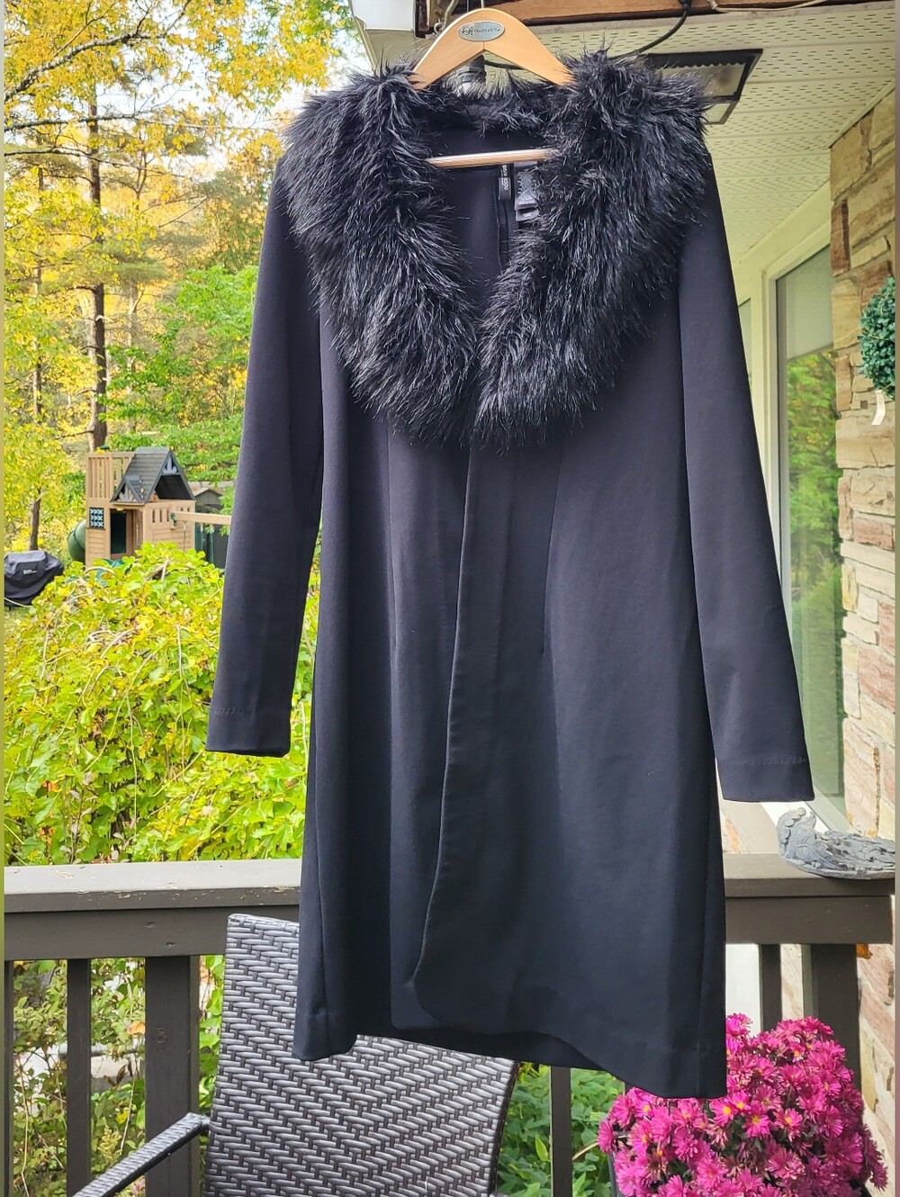 Bisou Bisou Black Faux-Fur Collar Coat